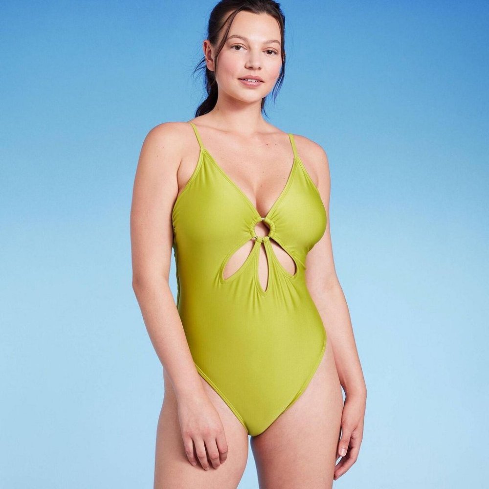 NWT Wild Fable Womens Ring Front Cut Out One Piece Swimsuit 87851363 XS Green